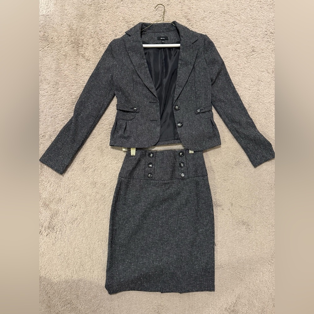 BCX Charcoal Women's Blazer Skirt Set
